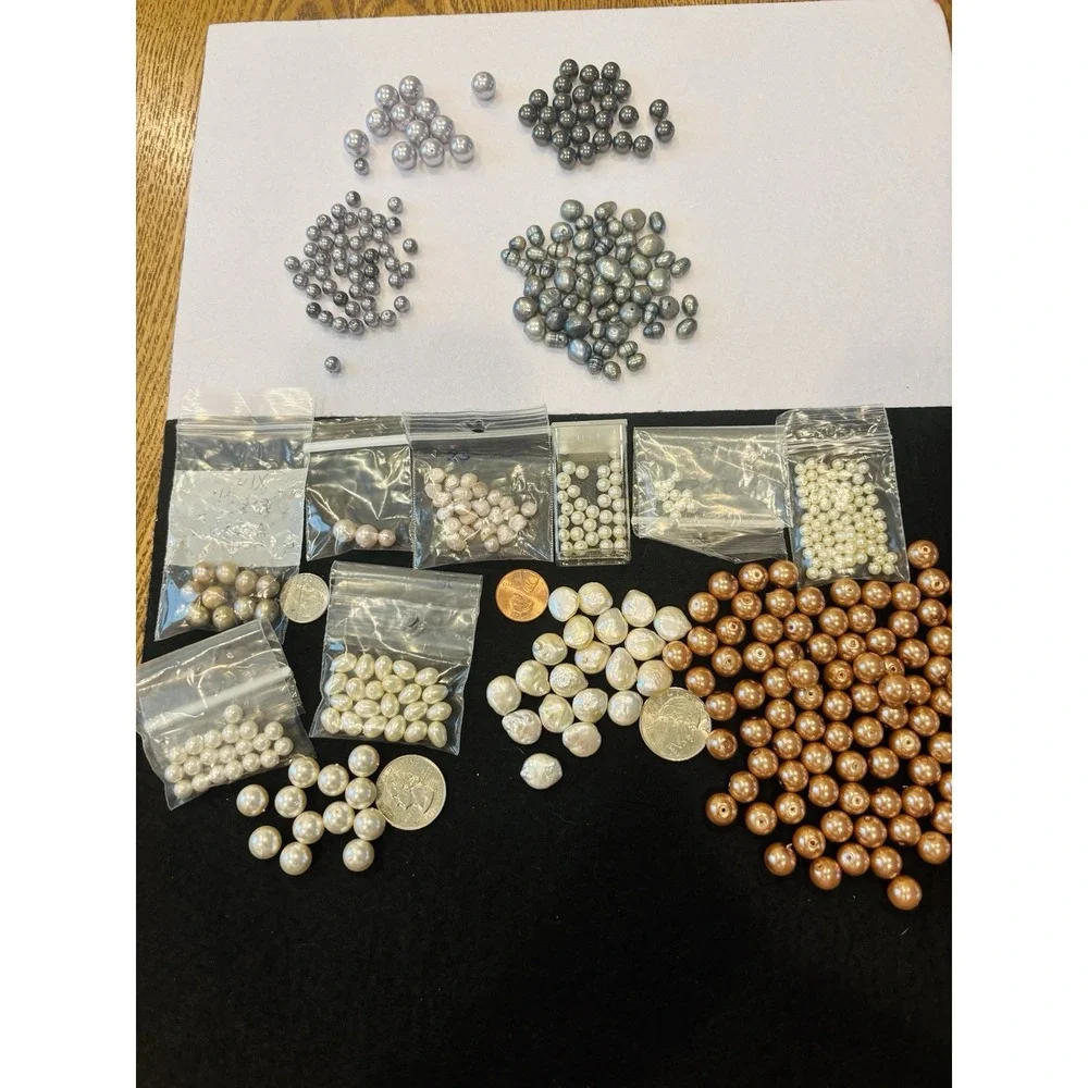 Lot Of Pearls Jewelry Making Pre Drilled Pink Iridescent, Freshwater Black Gray